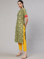 Aks Floral Printed Regular Pure Cotton Kurta With Trousers | Grocsy