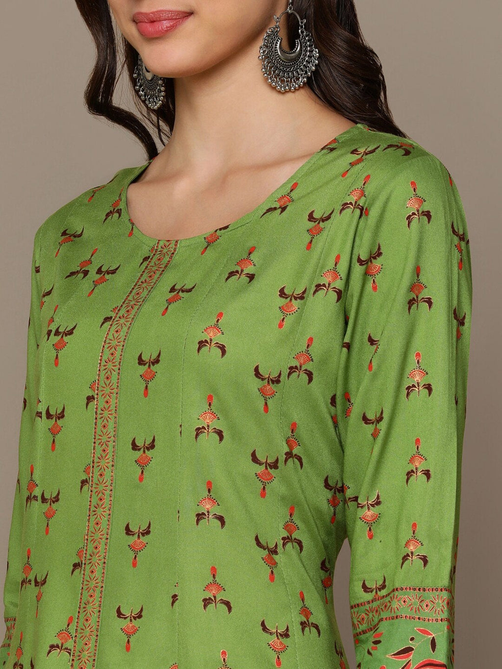 HERE&NOW Green & Maroon Ethnic Motifs Printed A-Line Kurta | Grocsy