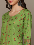 HERE&NOW Green & Maroon Ethnic Motifs Printed A-Line Kurta | Grocsy