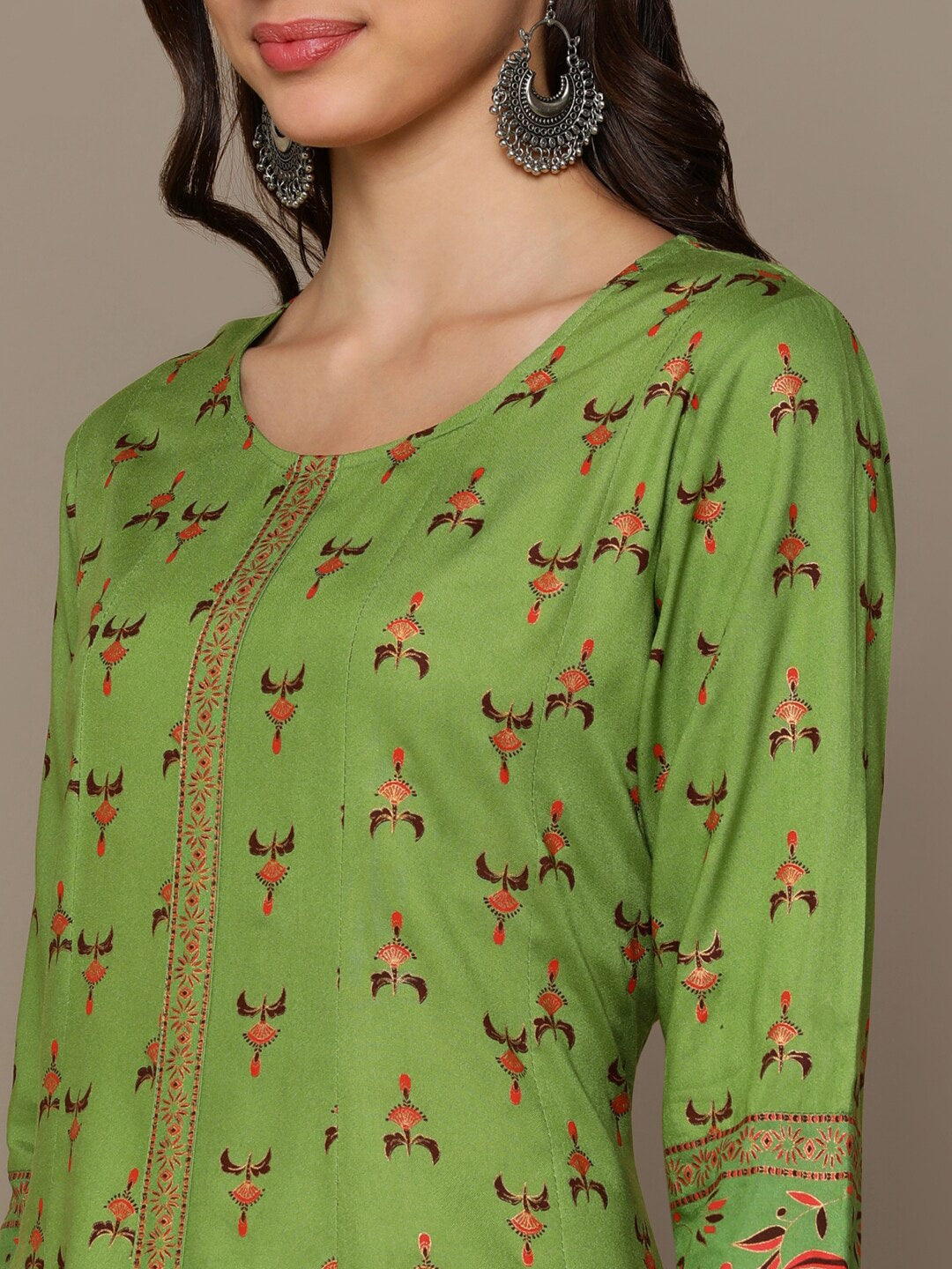 HERE&NOW Green & Maroon Ethnic Motifs Printed A-Line Kurta | Grocsy