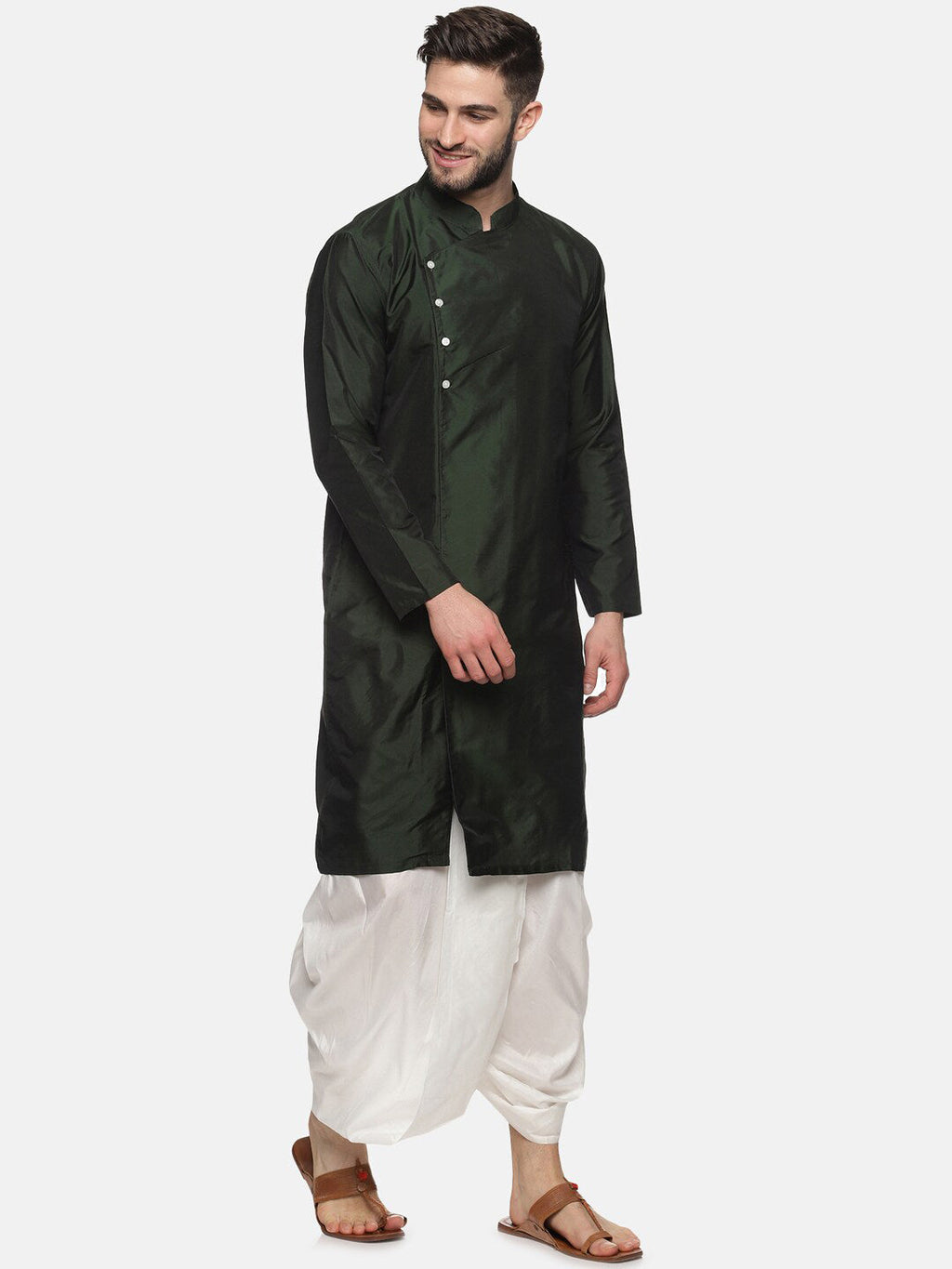 Sethukrishna Men Green Angrakha Kurta with Dhoti Pants | Grocsy