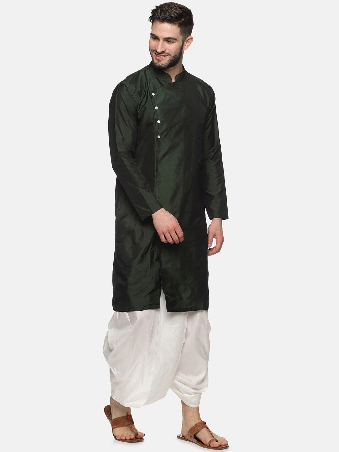 Sethukrishna Men Green Angrakha Kurta with Dhoti Pants | Grocsy