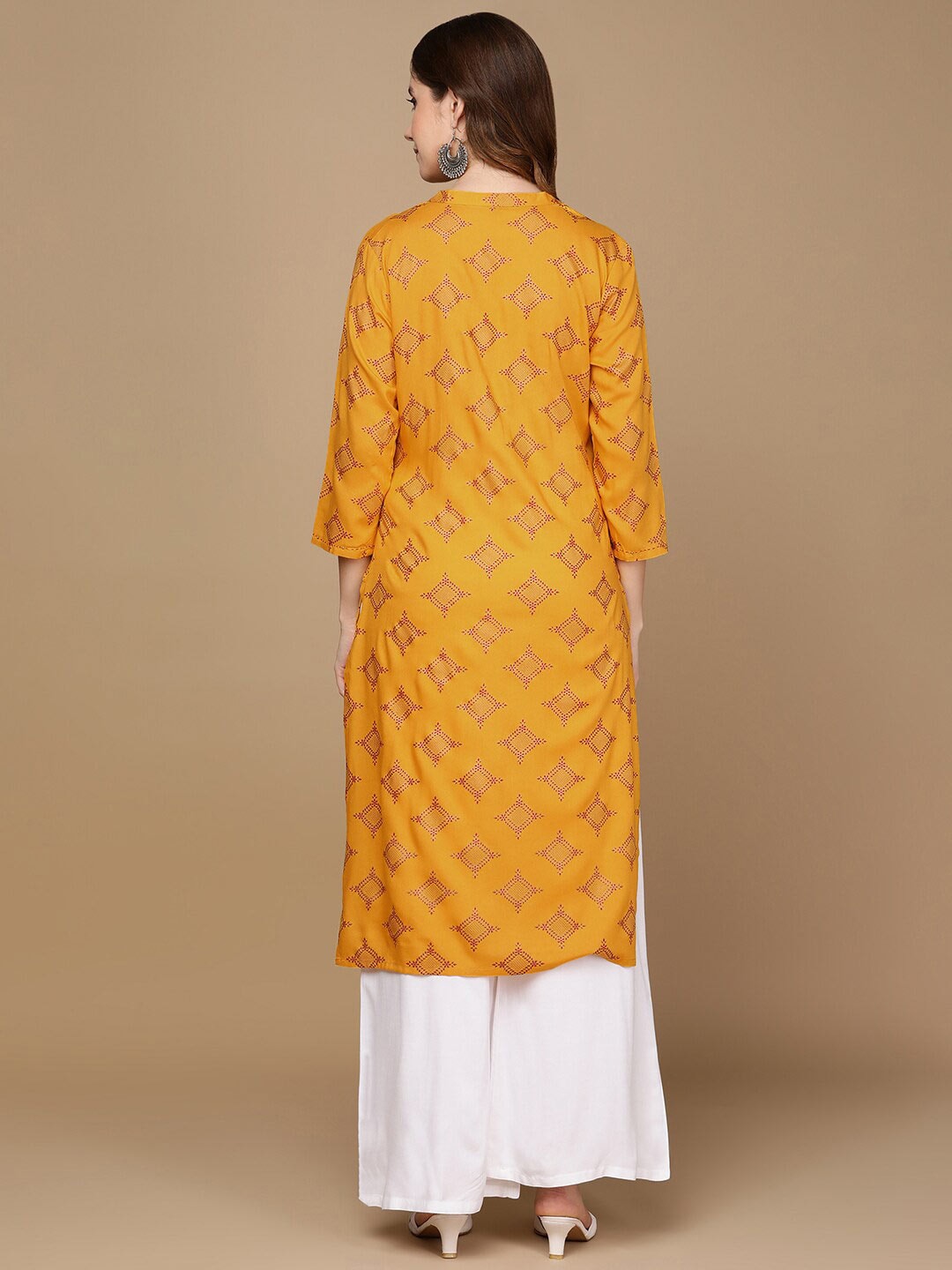 HERE&NOW Mustard Yellow & Red Ethnic Motifs Printed Kurta | Grocsy