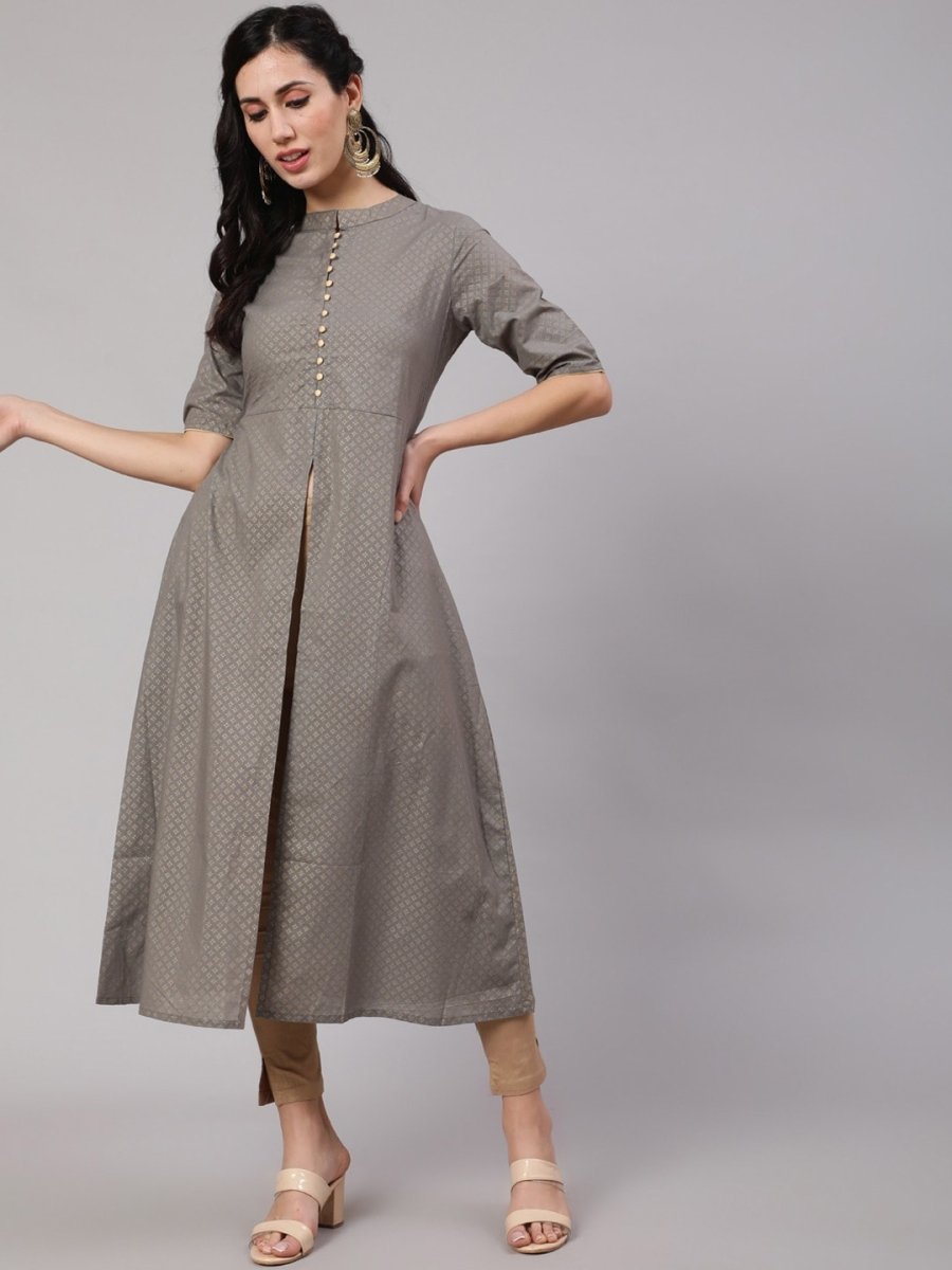 Aks Ethnic Motifs Printed High Slit Fusion Kurta | Grocsy