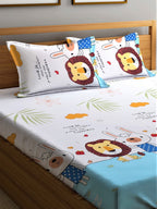 Home Sizzler White & Blue Printed 210 TC Double Bedsheet With 2 Pillow Covers | Grocsy