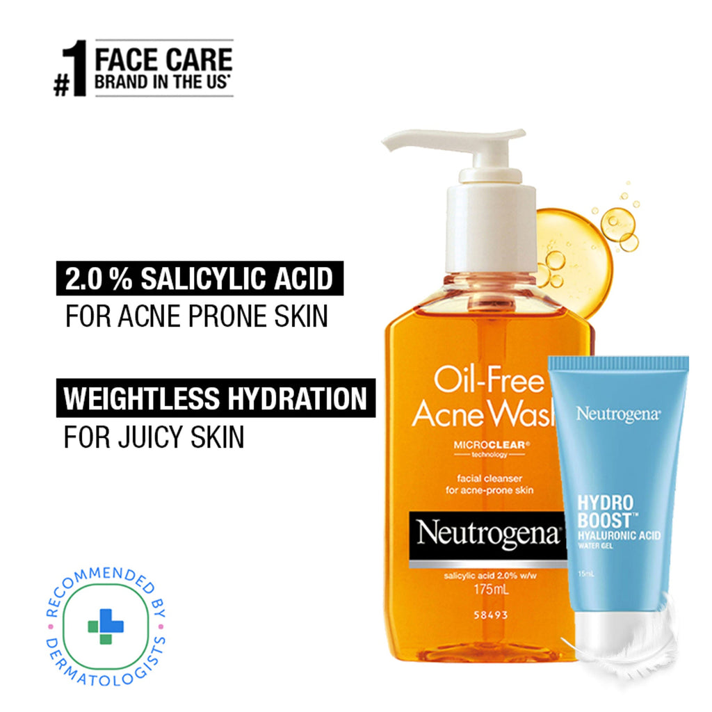 Neutrogena Monsoon Bestseller Duo - Oil-Free Acne Wash + Face Moisturizer For Supercharged Hydration | Grocsy