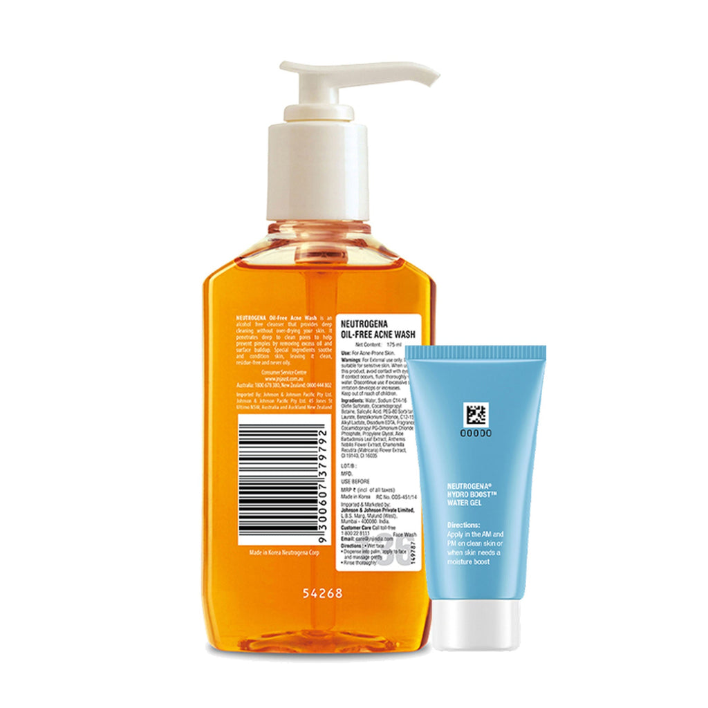 Neutrogena Monsoon Bestseller Duo - Oil-Free Acne Wash + Face Moisturizer For Supercharged Hydration | Grocsy