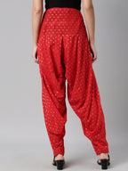 Souchii Red & Gold-Coloured Woven Design Pure Cotton Patiala | Grocsy