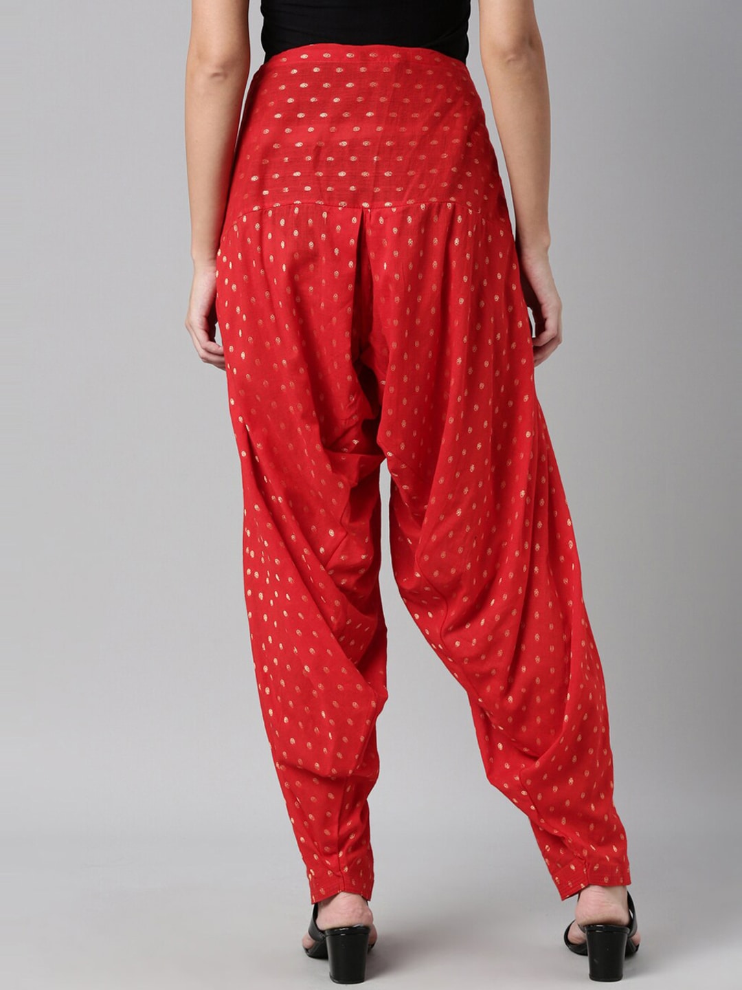 Souchii Red & Gold-Coloured Woven Design Pure Cotton Patiala | Grocsy