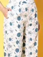 All About You Blue Floral Printed Gotta Patti Pure Cotton Kurta With Trousers & Dupatta | Grocsy