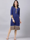 Souchii Women Blue Yoke Design Thread Work Grandeur & Majestic Artwork Kurta | Grocsy