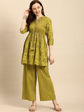All About You Women Green Printed Pure Cotton Kurti with Palazzos | Grocsy