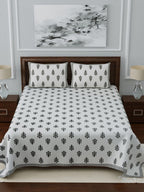 LIVING ROOTS White & Grey Ethnic Motifs 210 TC King Bedsheet with 2 Pillow Covers | Grocsy