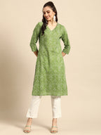 Sangria Women Green Bandhani Printed Pure Cotton Kurta | Grocsy
