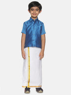 Sethukrishna Traditional Blue & White Shirt with Dhoti For Boys | Grocsy
