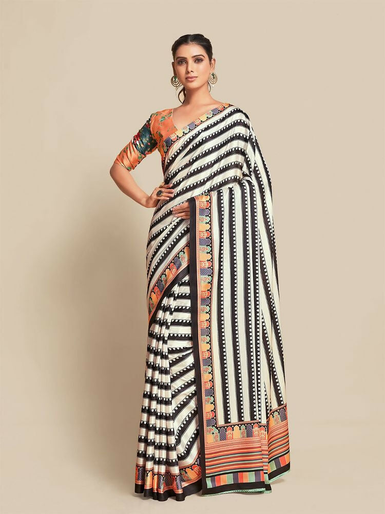Black Bright Moss Designer Digital Printed Party Wear Saree - Be Verly | Grocsy
