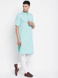 Even Apparels Green Pure Cotton Men's H/S Kurta With Band Collar | Grocsy