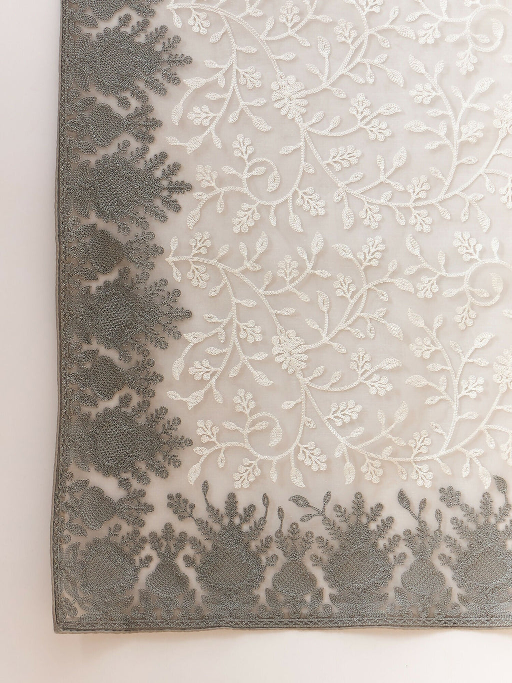 Grey Organza Floral Embroidered Saree with Unstitched Blouse Piece - Roozal | Grocsy
