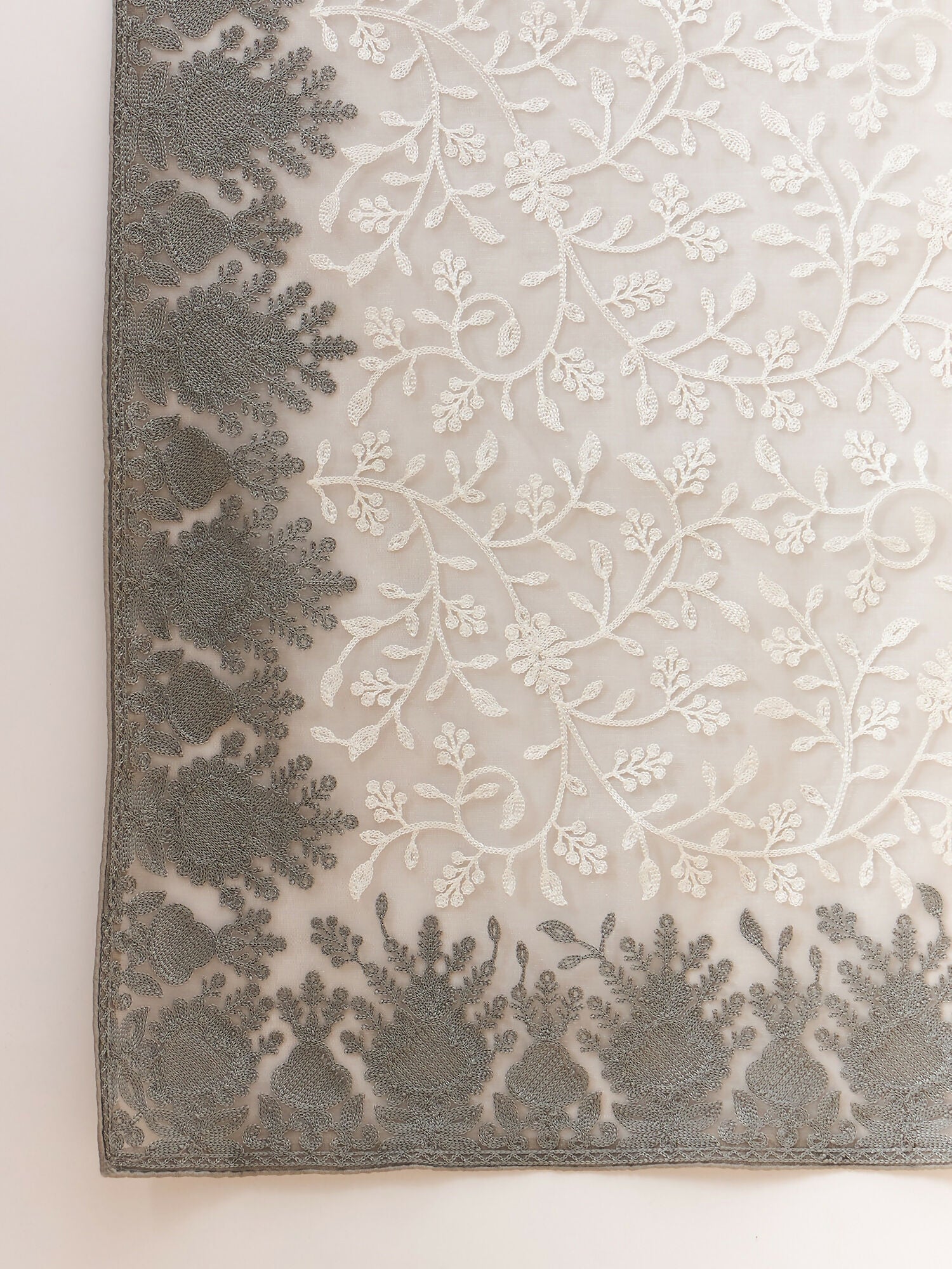 Grey Organza Floral Embroidered Saree with Unstitched Blouse Piece - Roozal | Grocsy