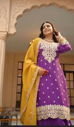 Teeya Creation Womens New Wedding Wear Heavy Embroidery Thread Work Purple Kurta Set | Grocsy
