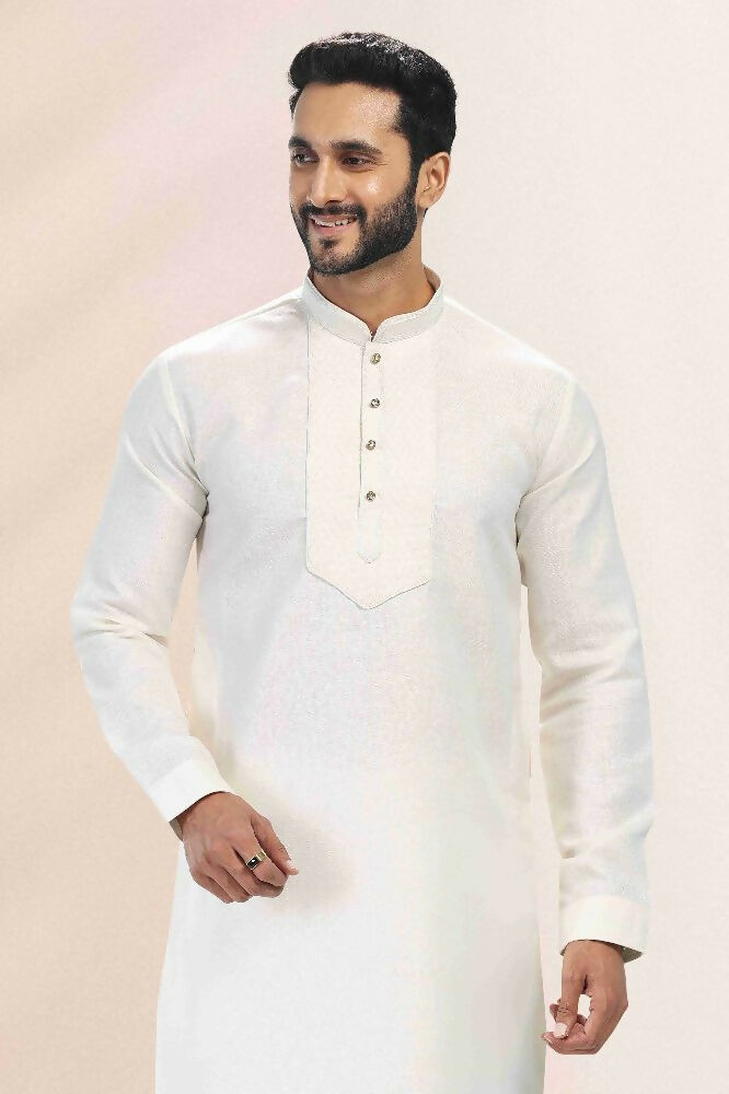 Raivat Ethnic Linen Cotton Pintux Work Kurta Pajama In Cream Colour | Grocsy