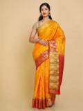 Kalamandir Checked Mustard Pashmina Saree | Grocsy