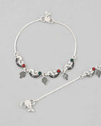 VOJ Set of 2 Silver Plated Meenakari Multi Color Anklet | Grocsy