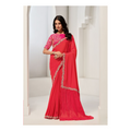 Red Crepe 2 tone silk Sequence & Handwork Saree with Unstitched Blouse - Norita Saanjh | Grocsy