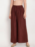 TAG 7 Women Brown Solid Straight Palazzos | Grocsy