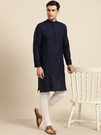 Sojanya Men Navy Blue Solid Straight Kurta | Grocsy