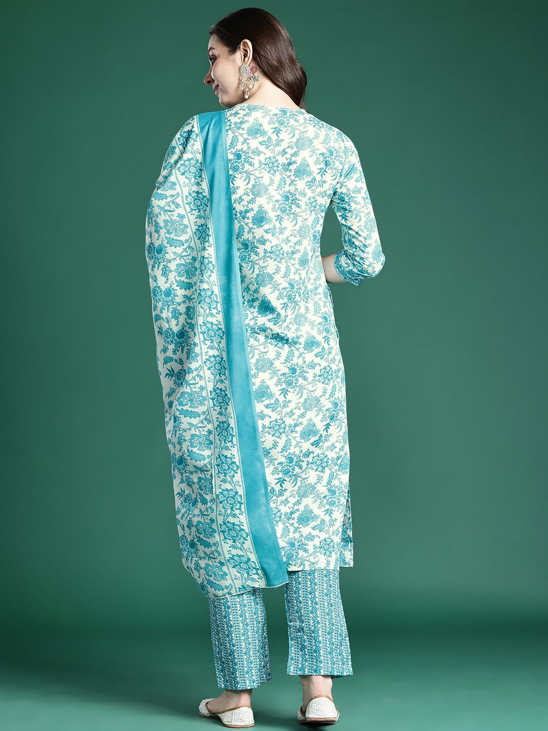 Indo Era Floral Printed Kurta with Trousers & Dupatta | Grocsy
