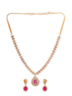 Saraf RS Jewellery Gold-Polished White & Red American Diamond Studded & Beaded Handcrafted Jewellery Set | Grocsy