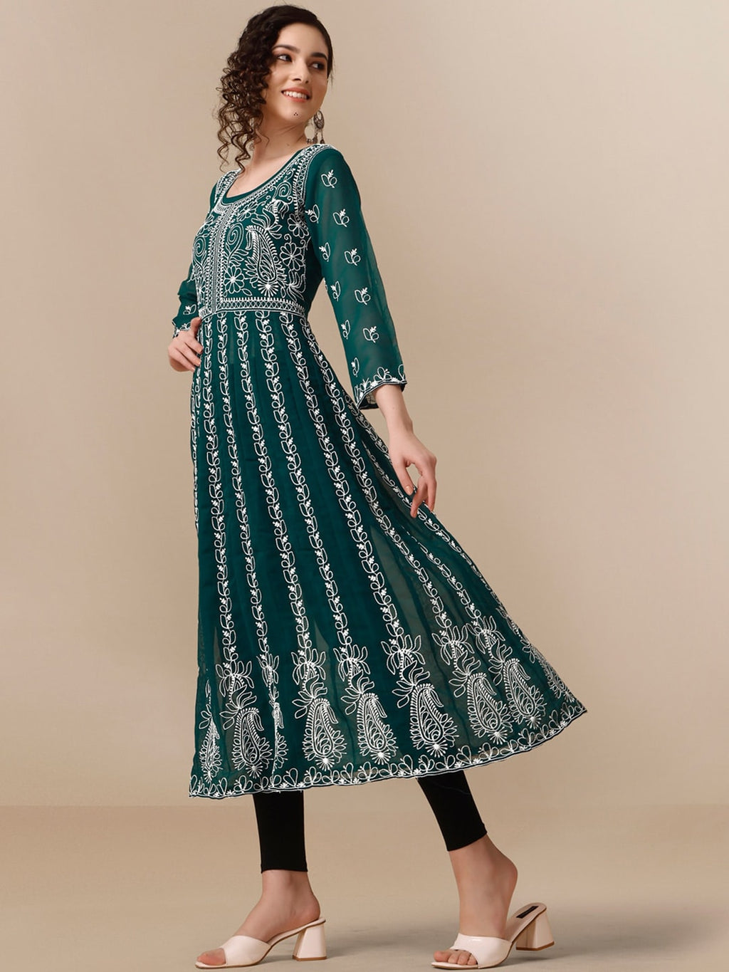 HERE&NOW Paneled Floral Embroidered Georgette Anarkali Kurta | Grocsy
