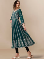 HERE&NOW Paneled Floral Embroidered Georgette Anarkali Kurta | Grocsy