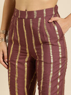 All About You Women Brown Ethnic Motifs Printed Pure Cotton Kurta with Trousers | Grocsy