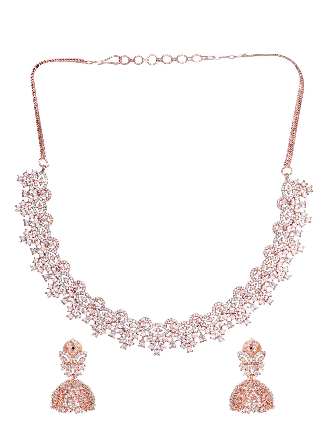 Saraf RS Jewellery Rose Gold-Polished & White AD & CZ-Studded Contemporary Jewellery Set | Grocsy
