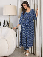 Indo Era V-Neck Floral Printed Empire Pure Cotton Kurta with Trouser | Grocsy