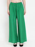TAG 7 Women Green Solid Wide Leg Palazzos | Grocsy