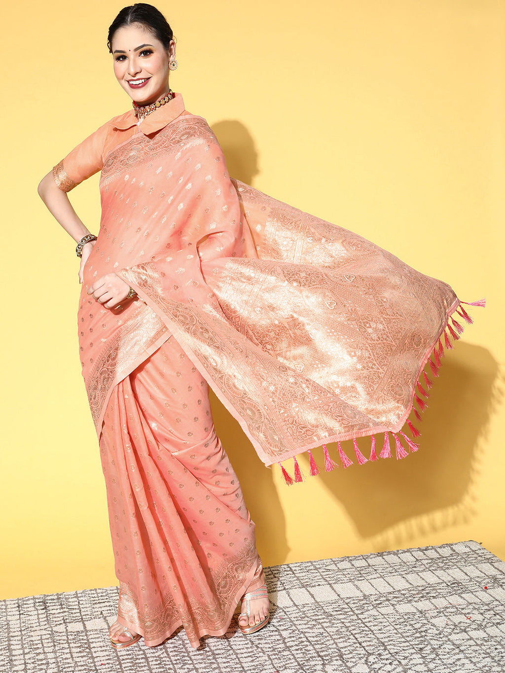 Saree Mall Ethnic Motifs With Woven Design Border Saree | Grocsy