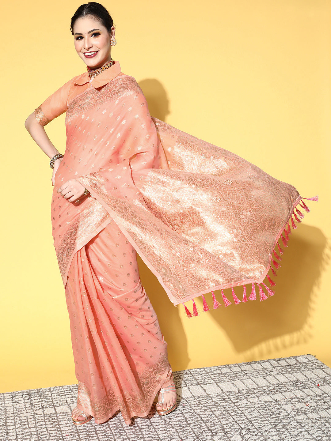 Saree Mall Ethnic Motifs With Woven Design Border Saree | Grocsy