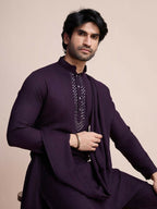 Vastranavya Traditional Festival Wear Viscose Thread & Sequence Embroidered Work Kurta Pant Set - Purple | Grocsy