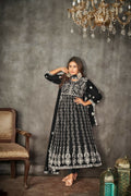 Jyoti Fashion Women's Black Net Embroidered Anarkali Kurta Pant Set With Dupatta | Grocsy