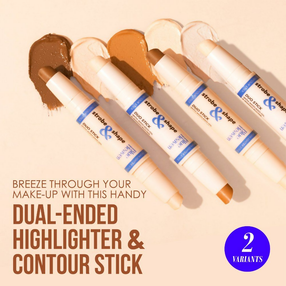 Blue Heaven Strobe & Shape Highlighter And Contour Duo Stick - Fairy Light (Fair To Medium) | Grocsy