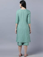 Myshka Women's Stylish Green Cotton 3/4 Sleeve Kurta Palazzo Set | Grocsy