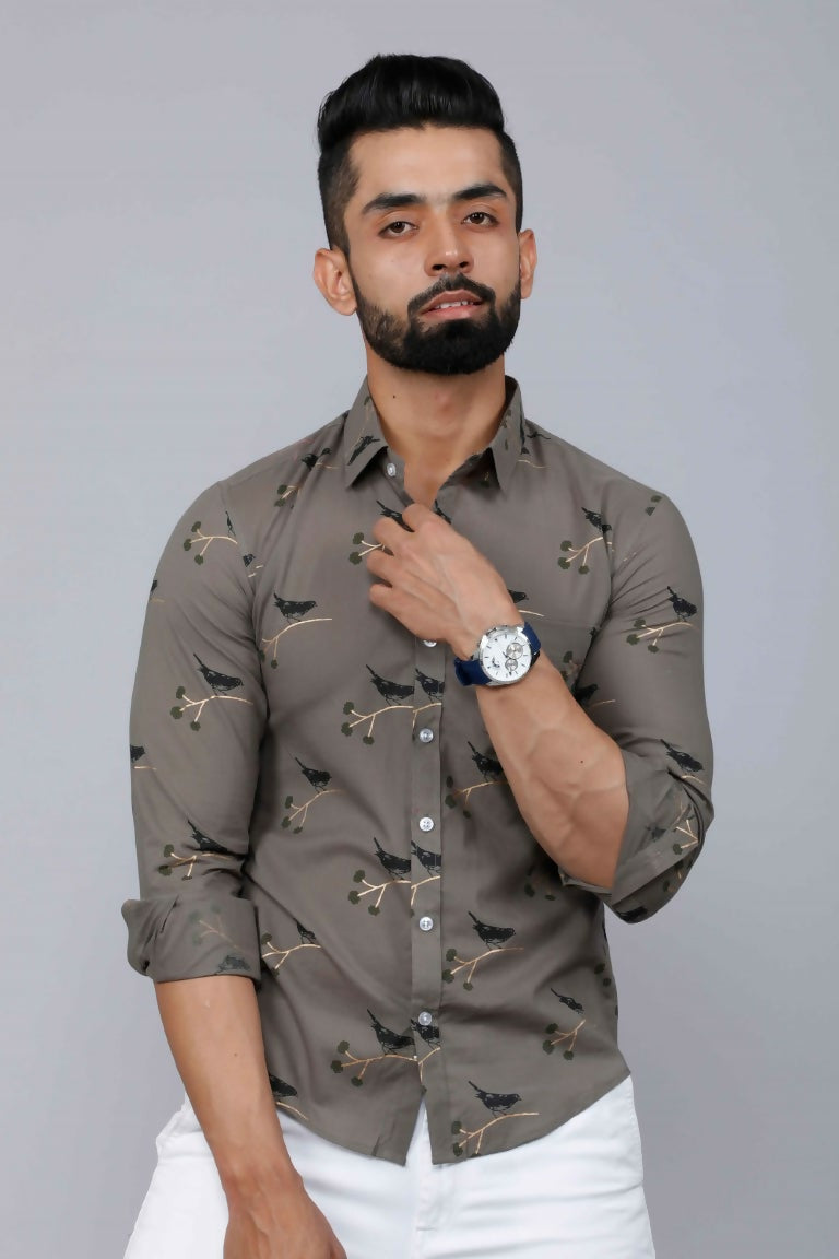 Miravan Men's Grey Floral Print Casual Shirt | Grocsy