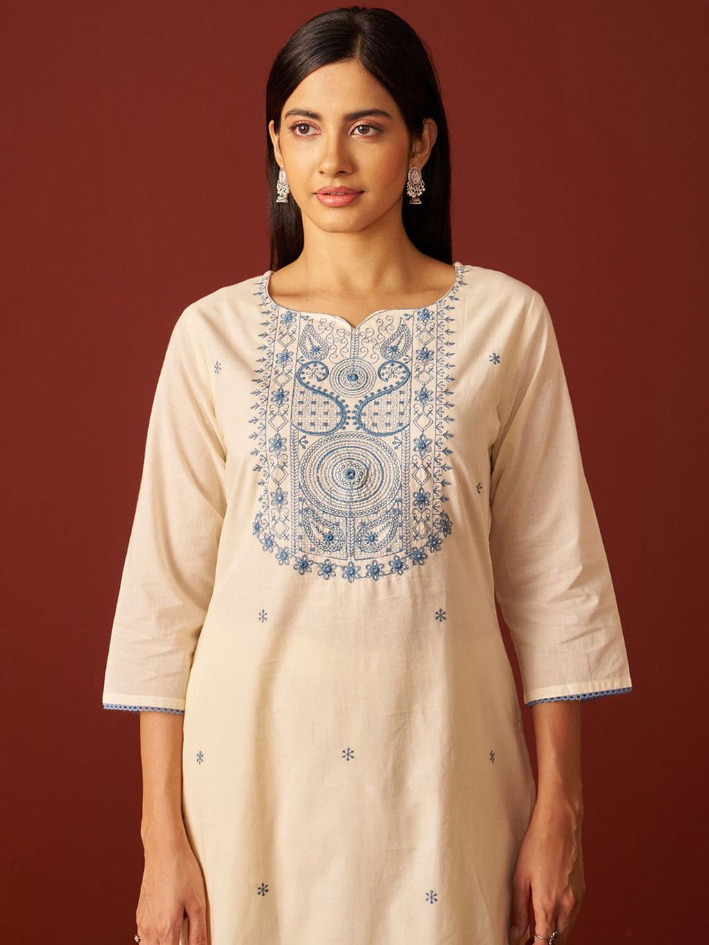 Indo Era Paisley Embroidered Thread Work Pure Cotton Kurta With Trousers And Dupatta | Grocsy