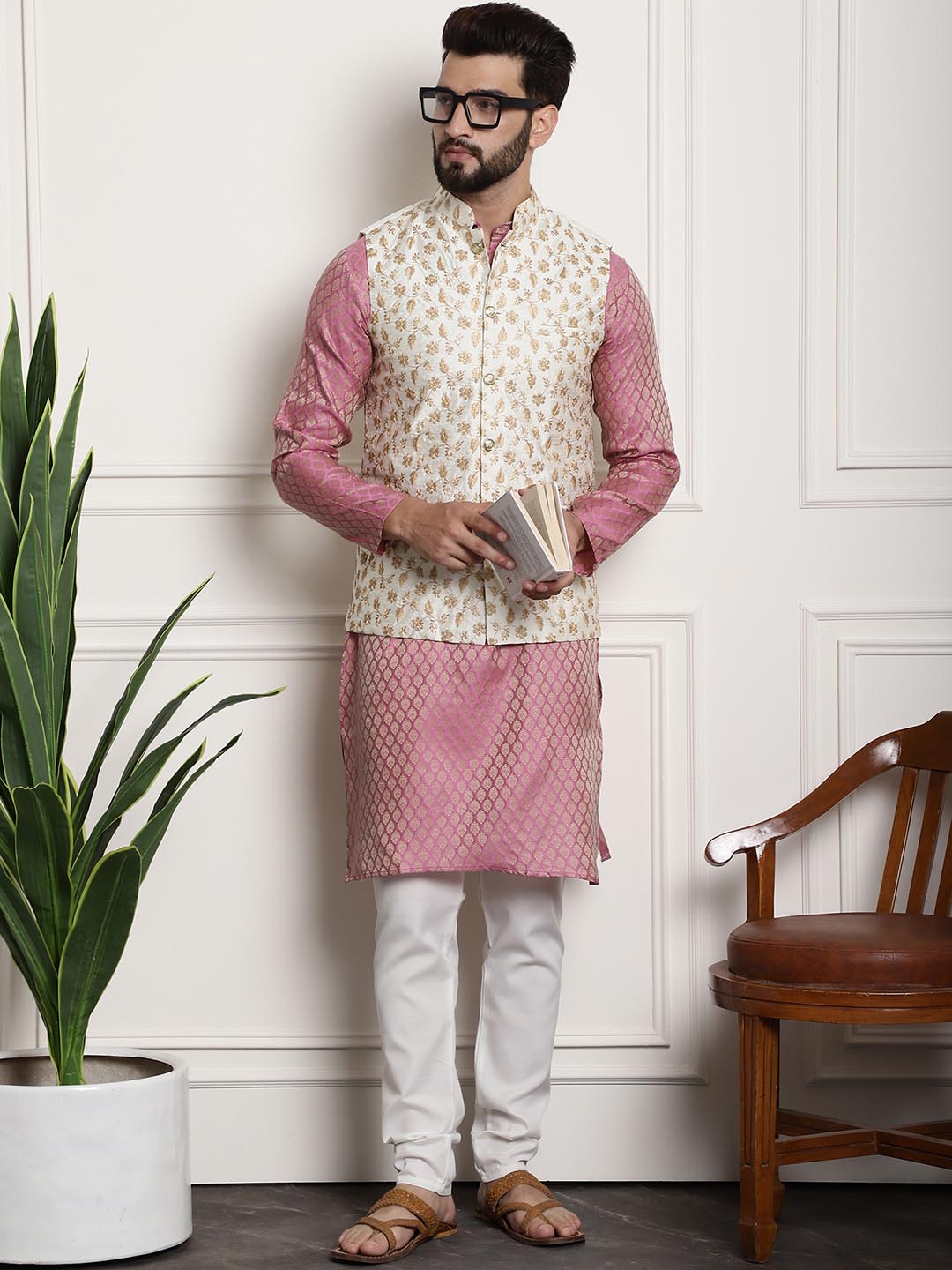 Sojanya Ethnic Motifs Regular Kurta With Churidar & With Nehru Jacket | Grocsy