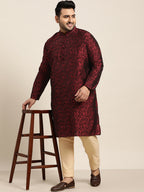 Sojanya Plus Men Plus Size Red & Black Woven Design Straight Kurta | Grocsy