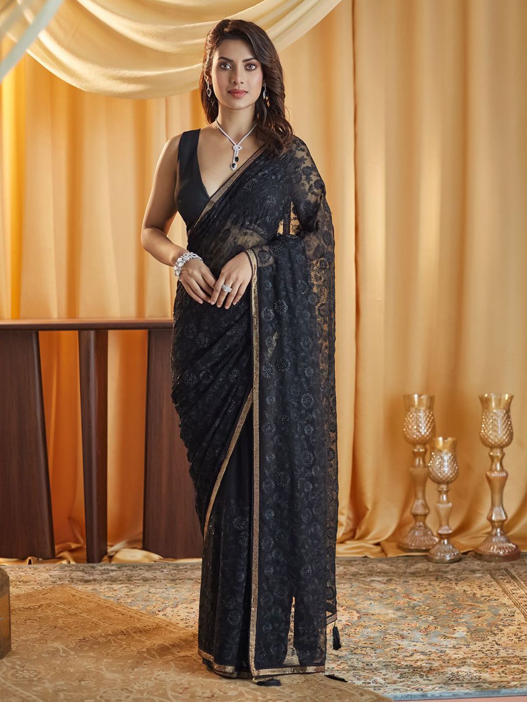 kasee Embellished Chikankari Pure Chiffon Saree | Grocsy