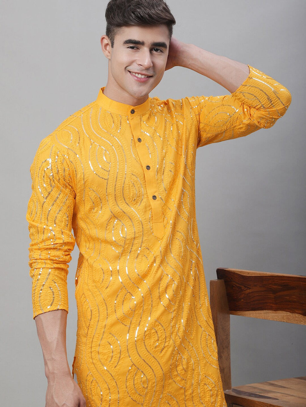 Sojanya Ethnic Motifs Embroidered Sequinned Pure Cotton Kurta | Grocsy